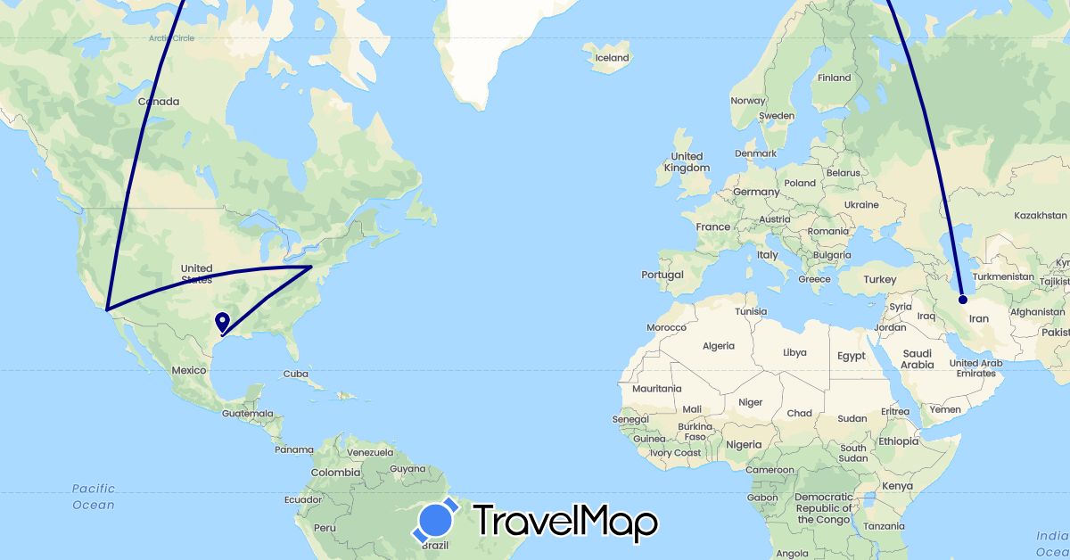 TravelMap itinerary: driving in Canada, Iran, United States (Asia, North America)